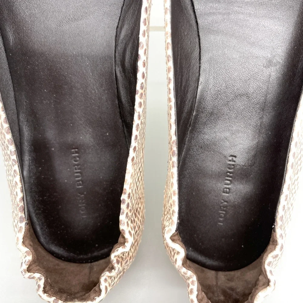 Tory Burch Minnie Travel Ballet Flats Womens 9M Snake Print Leather Brown Cream